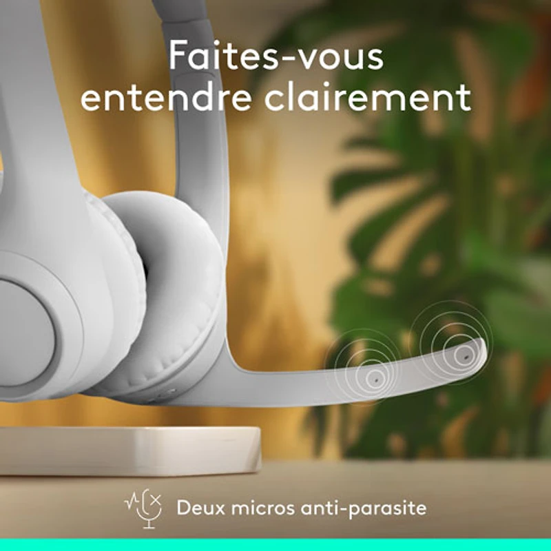 Casque d'écoute sans fil Bluetooth Zone 300 avec microphone à suppression du bruit de Logitech - Blanc cassé