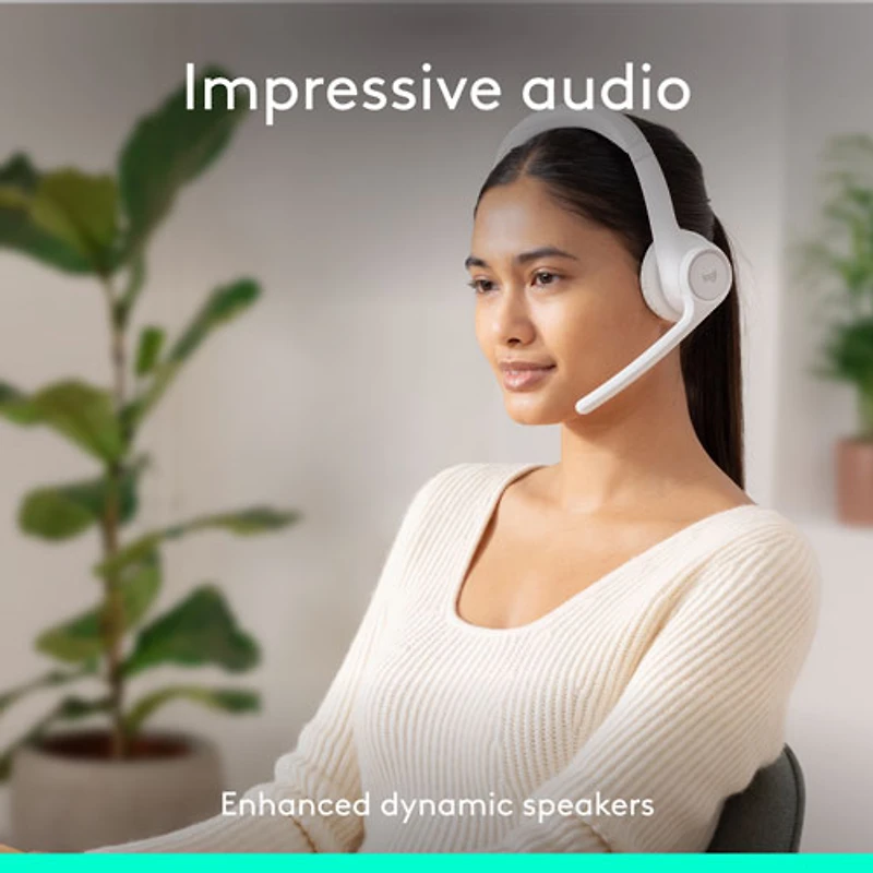 Casque d'écoute sans fil Bluetooth Zone 300 avec microphone à suppression du bruit de Logitech - Blanc cassé