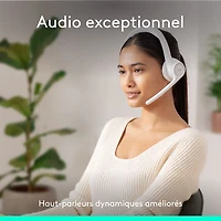 Casque d'écoute sans fil Bluetooth Zone 300 avec microphone à suppression du bruit de Logitech - Blanc cassé