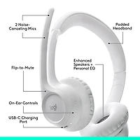 Casque d'écoute sans fil Bluetooth Zone 300 avec microphone à suppression du bruit de Logitech - Blanc cassé