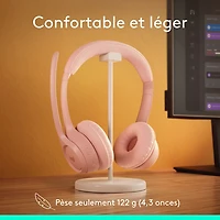 Casque d'écoute sans fil Bluetooth Zone 300 avec microphone à suppression du bruit de Logitech - Rose