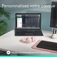 Casque d'écoute sans fil Bluetooth Zone 300 avec microphone à suppression du bruit de Logitech - Rose