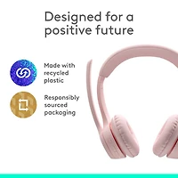 Casque d'écoute sans fil Bluetooth Zone 300 avec microphone à suppression du bruit de Logitech - Rose