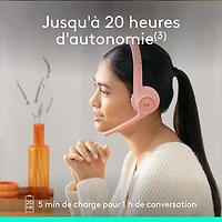 Casque d'écoute sans fil Bluetooth Zone 300 avec microphone à suppression du bruit de Logitech - Rose