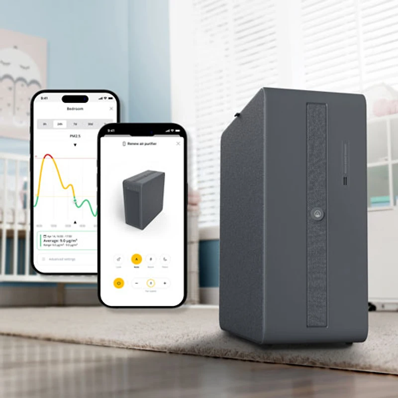 Purificateur d'air intelligent avec filtre HEPA AP-1 Renew d'AIRTHINGS - Gris foncé