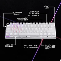 Clavier de jeu sans fil rétroéclairé à touches tactiles optiques GX PRO X 60 LIGHTSPEED de Logitech - Blanc - Anglais