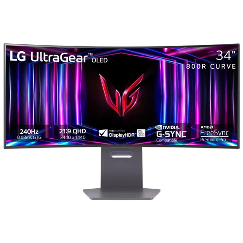 LG UltraGear 34" 1440p UWQHD 240Hz 0.03ms GTG Curved OLED LED G-Sync FreeSync Gaming Monitor (34GS95QE-B) - Purple-Grey