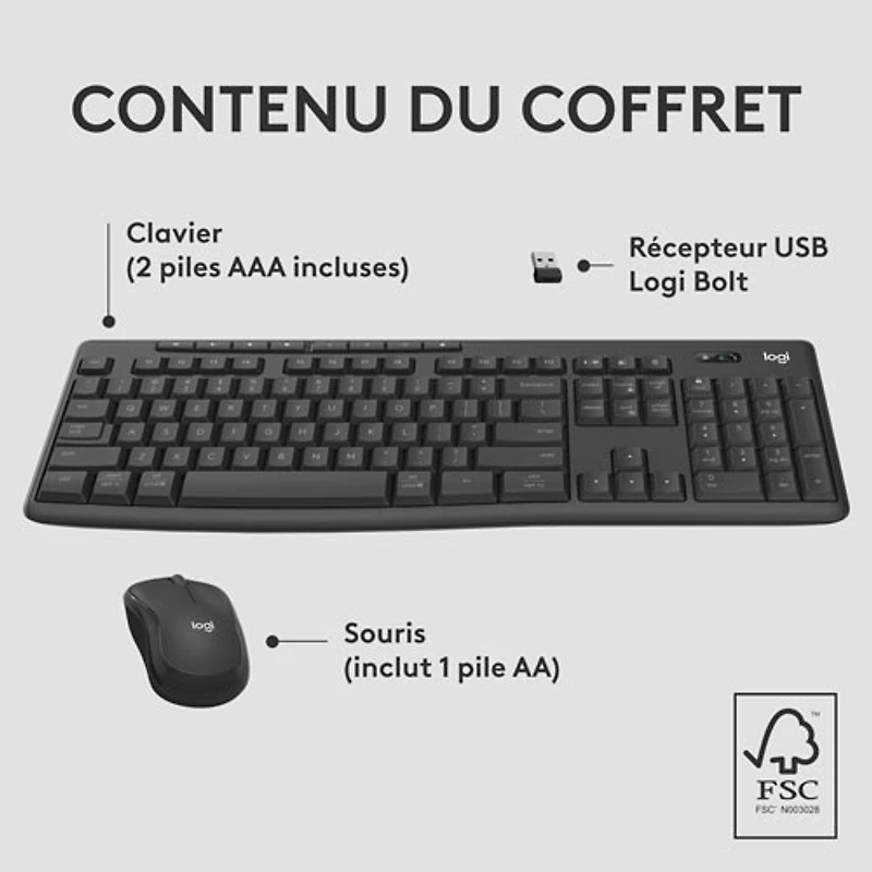Ensemble avec clavier et souris Bluetooth MK370 de Logitech - Graphite