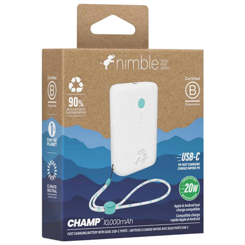 Chargeur portable à recharge rapide Champ 10 000 mAh 20 W PD de Nimble - Blanc lunaire