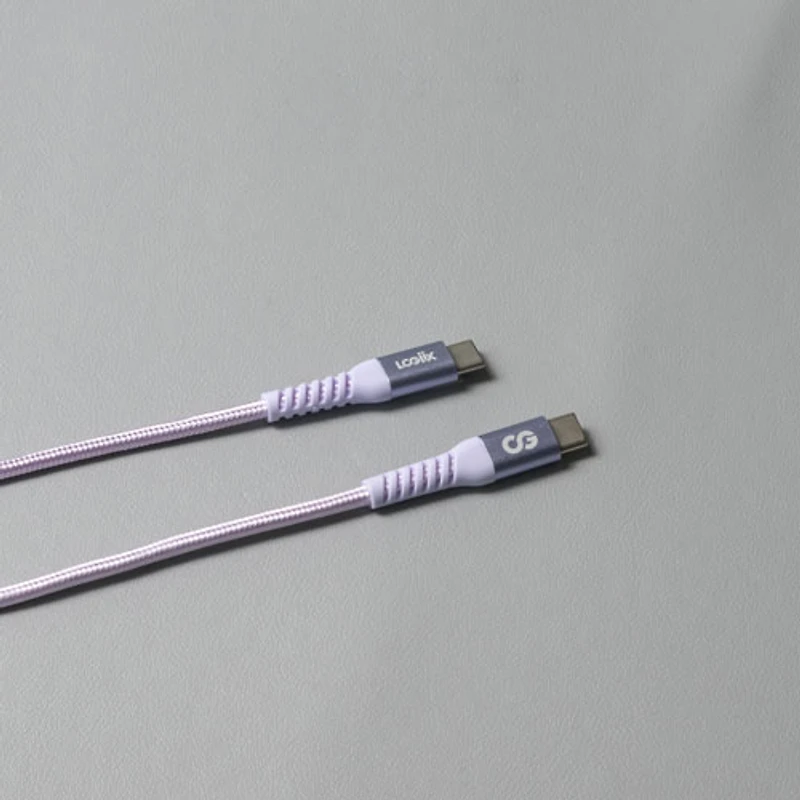 Câble tissé USB-C à USB-C de 1,2 m (3,9 pi) Vibrance de LOGiiX (LGX-13762) - Lavande
