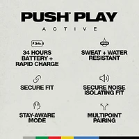 Écouteurs boutons 100 % sans fil à isolation sonore Push Play Active de Skullcandy - Noir