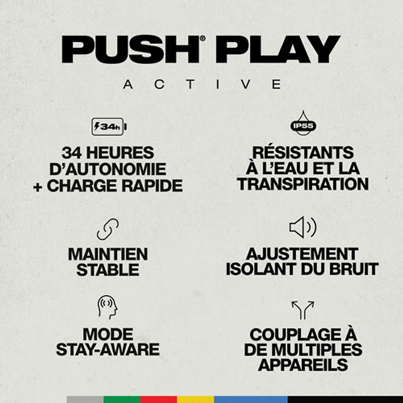 Écouteurs boutons 100 % sans fil à isolation sonore Push Play Active de Skullcandy - Noir