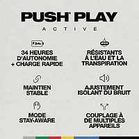 Écouteurs boutons 100 % sans fil à isolation sonore Push Play Active de Skullcandy - Noir