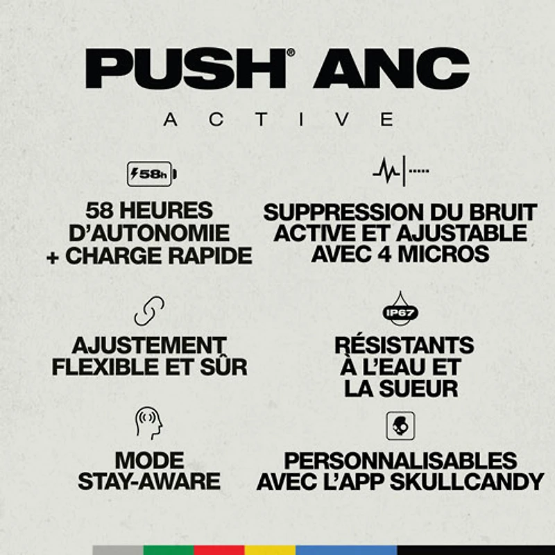Écouteurs boutons 100 % sans fil à suppression du bruit Push ANC Active de Skullcandy - Noir/Orange