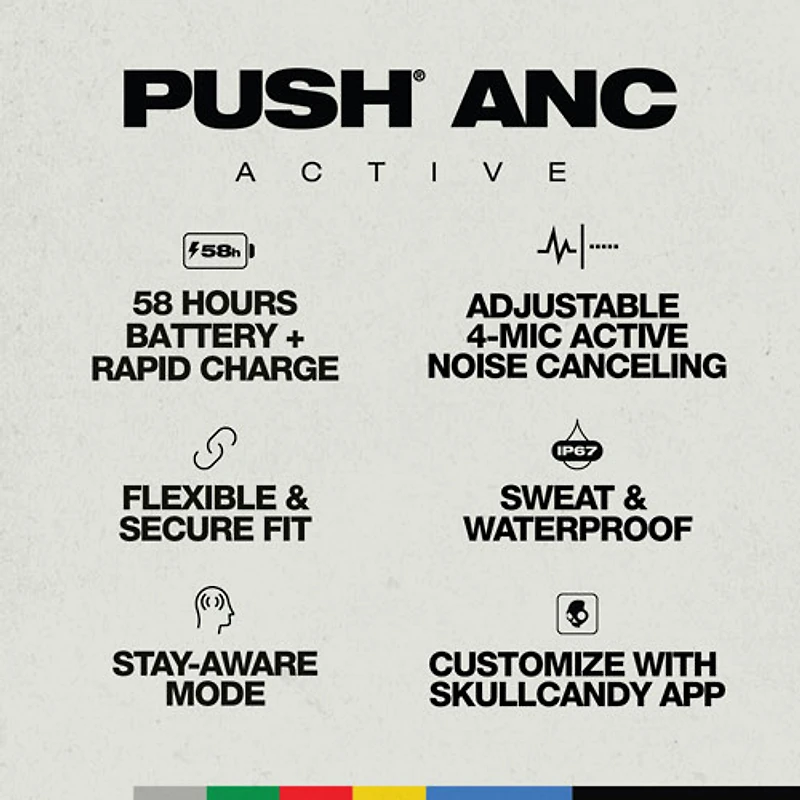 Écouteurs boutons 100 % sans fil à suppression du bruit Push ANC Active de Skullcandy - Noir/Orange