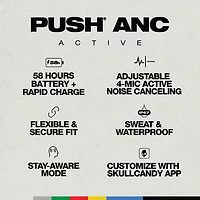 Écouteurs boutons 100 % sans fil à suppression du bruit Push ANC Active de Skullcandy - Noir/Orange