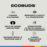 Écouteurs boutons 100 % sans fil à isolation sonore Eco Buds de Skullcandy - Glacier