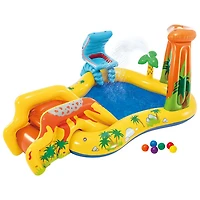 Parc gonflable en forme de dinosaure avec jet d'eau, glissoire et cascade d'Intex