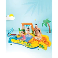 Parc gonflable en forme de dinosaure avec jet d'eau, glissoire et cascade d'Intex