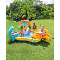 Parc gonflable en forme de dinosaure avec jet d'eau, glissoire et cascade d'Intex