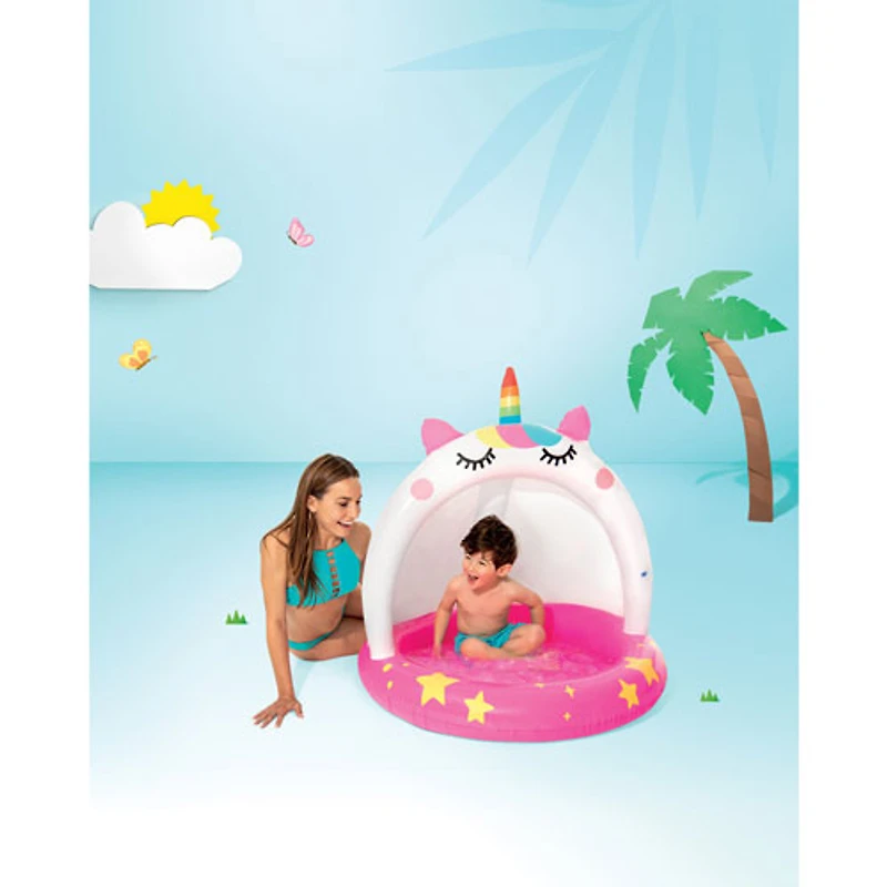Piscine gonflable en forme d'île pour bébé avec pare-soleil Caticorn d'Intex