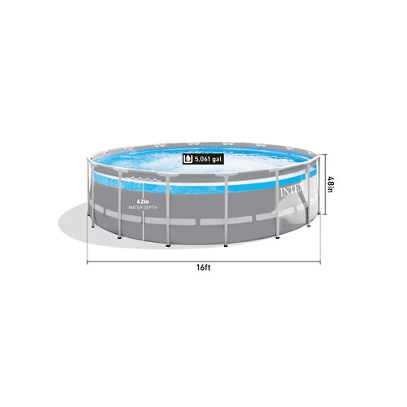 Piscine hors terre ronde ClearView Prism Frame d'Intex avec pompe à filtre, échelle et toile - 16 x 4 pi