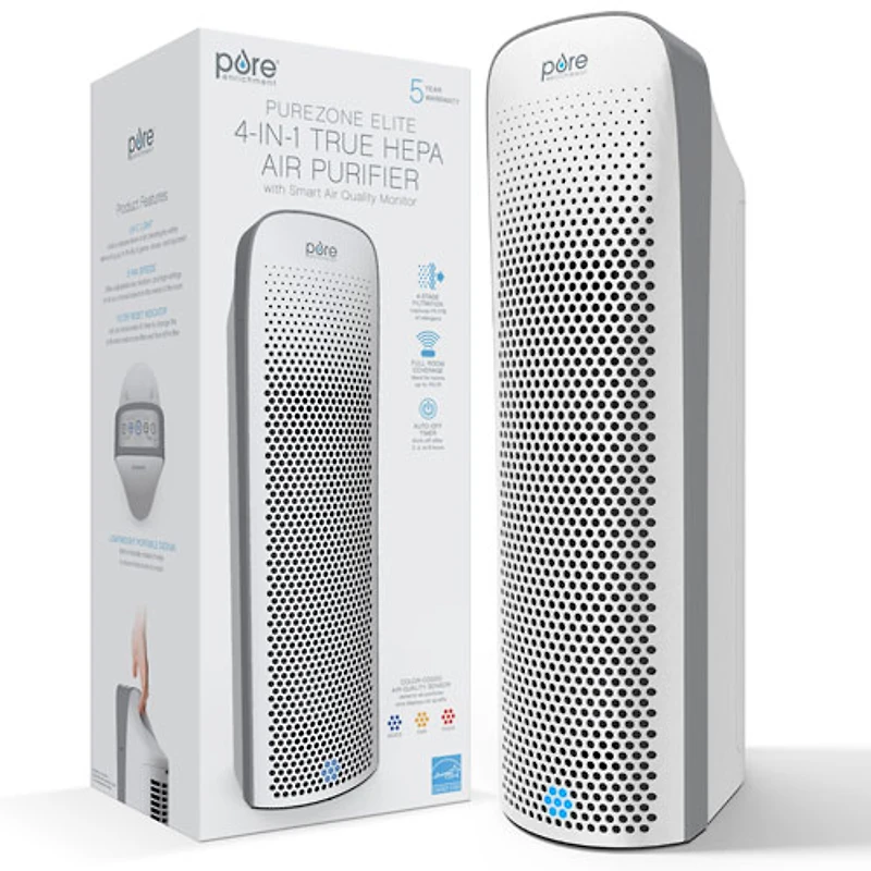 Purificateur d'air 4-en-1 PureZone Elite de Pure Enrichment avec filtre HEPA - Blanc
