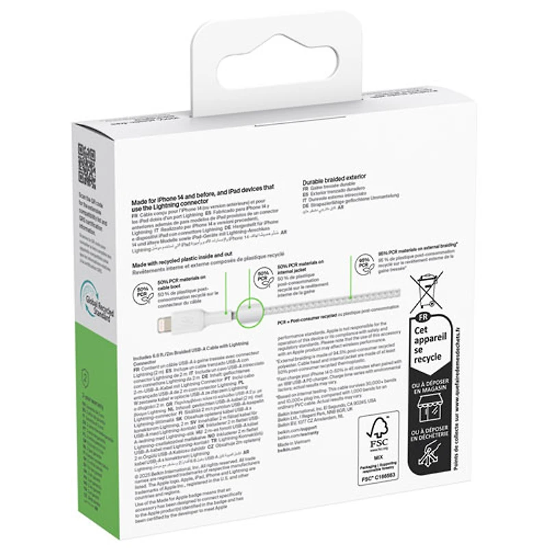 Belkin BoostCharge Braided 2m (6.6 ft.) USB-A to Lightning Cable (CAA002bt2MWH)