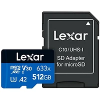 Carte mémoire microSDXC 633x 100 Mo/s de 512 Go High-Performance de Lexar