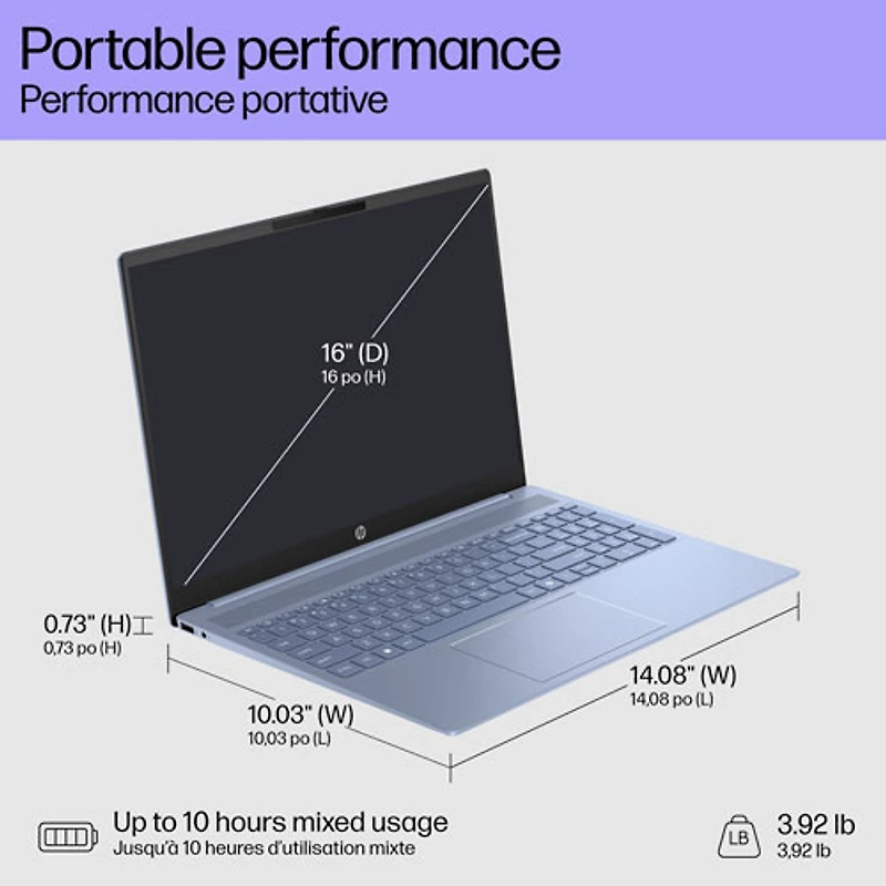 HP Pavilion 16" Laptop (Intel Core 5-120U/512GB SSD/16GB RAM/Windows 11 Home) - Sky Blue
