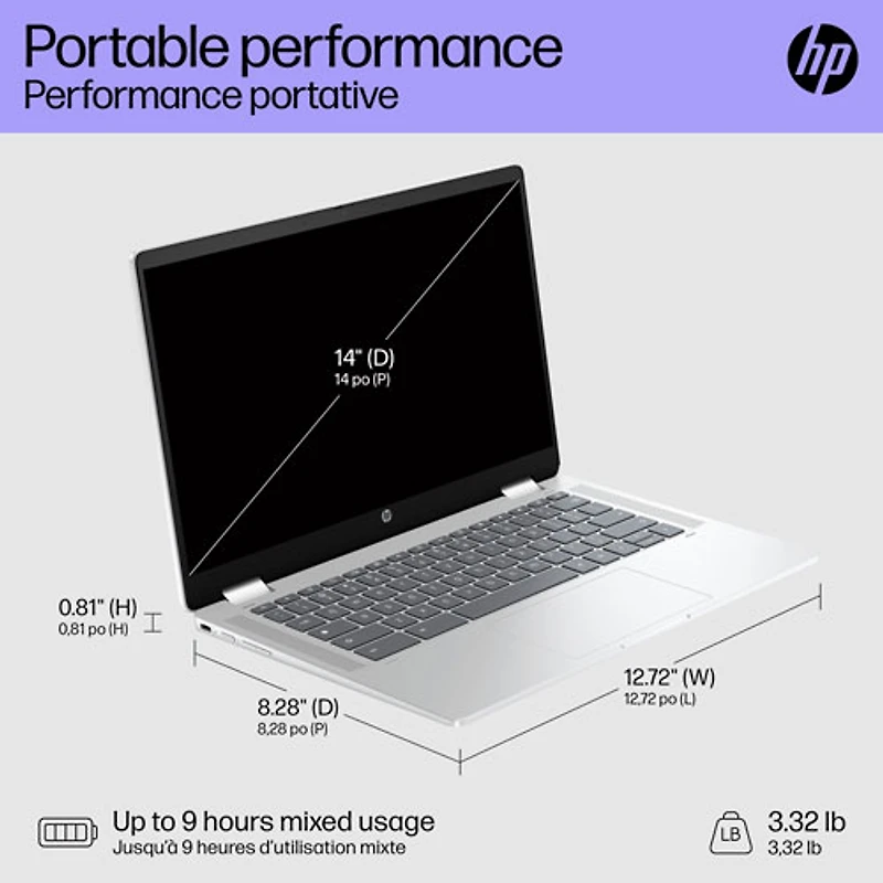 HP 14" x360 Chromebook Laptop w/3 month of Google AI Pro - Glacier Silver (Intel N-series N100/128 GB/4GB RAM/ChromeOS)