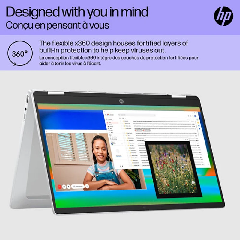 Chromebook de 14 po x360 de HP avec 3 mois de forfait Google AI Pro - Argent glacier (N100 série N d'Intel/128 Go/RAM 4 Go/ChromeOS)