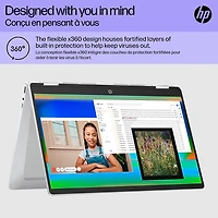 Chromebook de 14 po x360 de HP avec 3 mois de forfait Google AI Pro - Argent glacier (N100 série N d'Intel/128 Go/RAM 4 Go/ChromeOS)