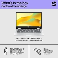 Chromebook de 14 po x360 de HP avec 3 mois de forfait Google AI Pro - Argent glacier (N100 série N d'Intel/128 Go/RAM 4 Go/ChromeOS)