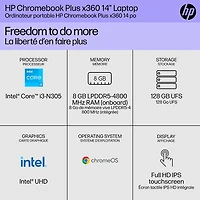 Chromebook Plus x360 14 po de HP avec Gemini Advanced pendant 1 an (Core i3-N305 d'Intel/128 Go/RAM 8 Go/ChromeOS)