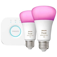 Philips Hue A19 Smart LED Light Bulb Starter Kit with Bridge - 2 Pack - White & Colour Ambiance - Only at Best Buy