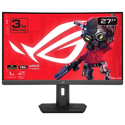 Moniteur de jeu DEL incurvé VA QHD 180 Hz de 27 po ROG Strix d'ASUS avec temps de réponse de 1 ms gris à gris (XG27WCS) - Noir