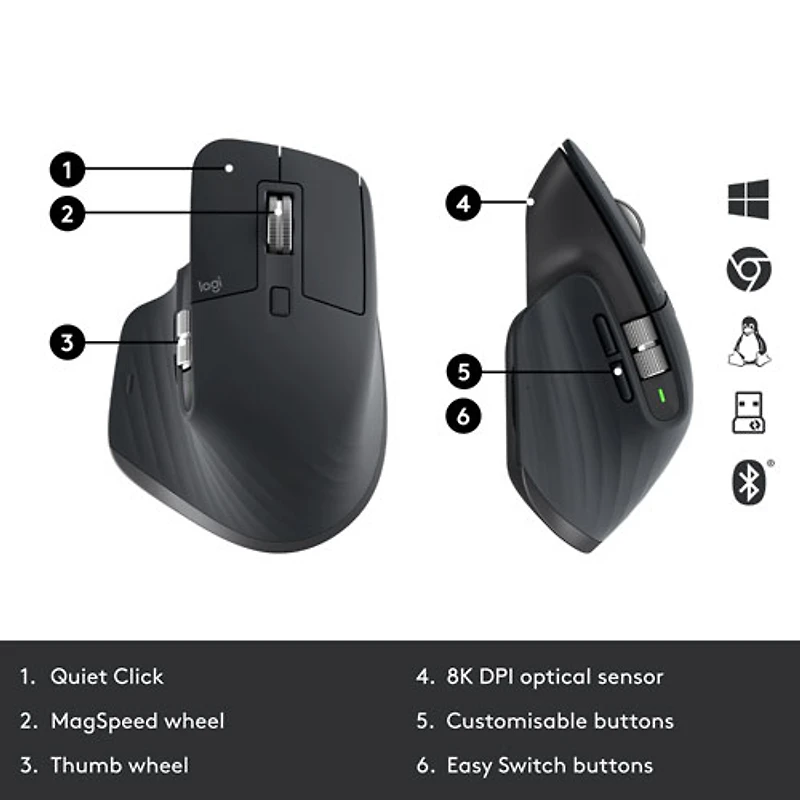 Souris sans fil Bluetooth MX Master 3S pour entreprise de Logitech - Graphite