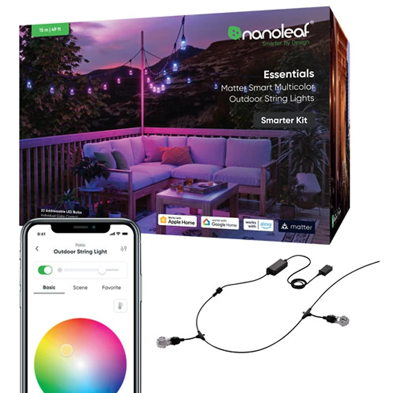 Guirlande de lumières intelligentes multicolores d'extérieur 15 m (49 pi) Matter de Nanoleaf - 20 lumières - Partenaire de détail exclusif