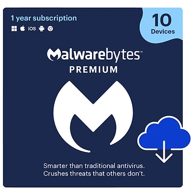 Malwarebytes Premium (PC/Mac) - 10 appareils - 1 an - Téléchargement numérique