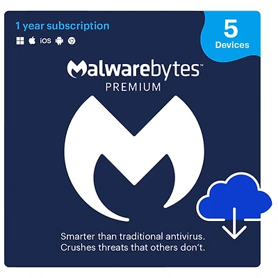 Malwarebytes Premium (PC/Mac) - 5 Devices - 1 Year - Digital Download
