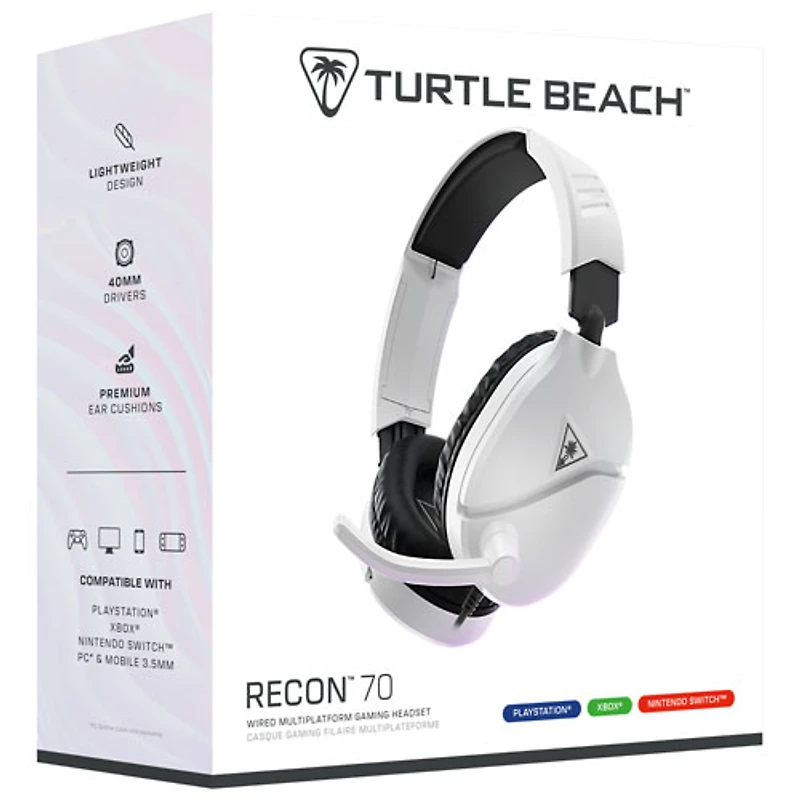 Casque de jeu Recon 70 de Turtle Beach pour PS5/PS4/Xbox Series X|S/Xbox One/PC - Blanc