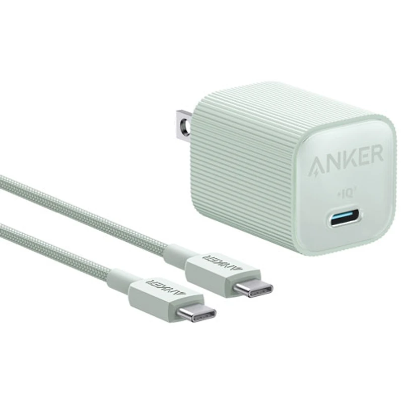 Chargeur mural USB-C de 30 W 511 Nano 4 d'Anker avec câble USB-C/USB-C - Menthe