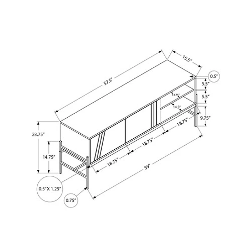 Meuble pour téléviseur de 60 po avec armoire de rangement de Monarch - Gris