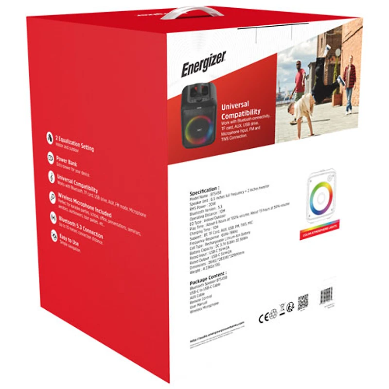 Haut-parleur Bluetooth portatif avec microphone sans fil BTS458 d'Energizer - Noir