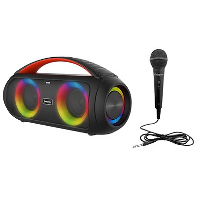 Haut-parleur portatif sans fil rechargeable résistant aux intempéries avec microphone BTS258 d'Energizer - Noir
