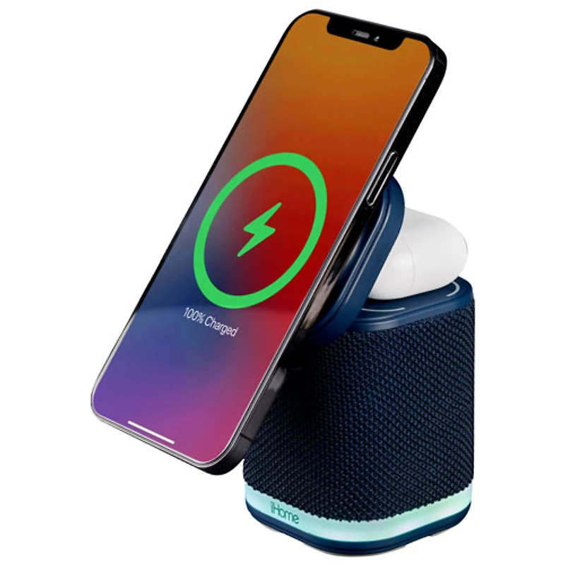 Haut-parleur Bluetooth iPBT50 d'iHome avec recharge sans fil double et lumière d'ambiance