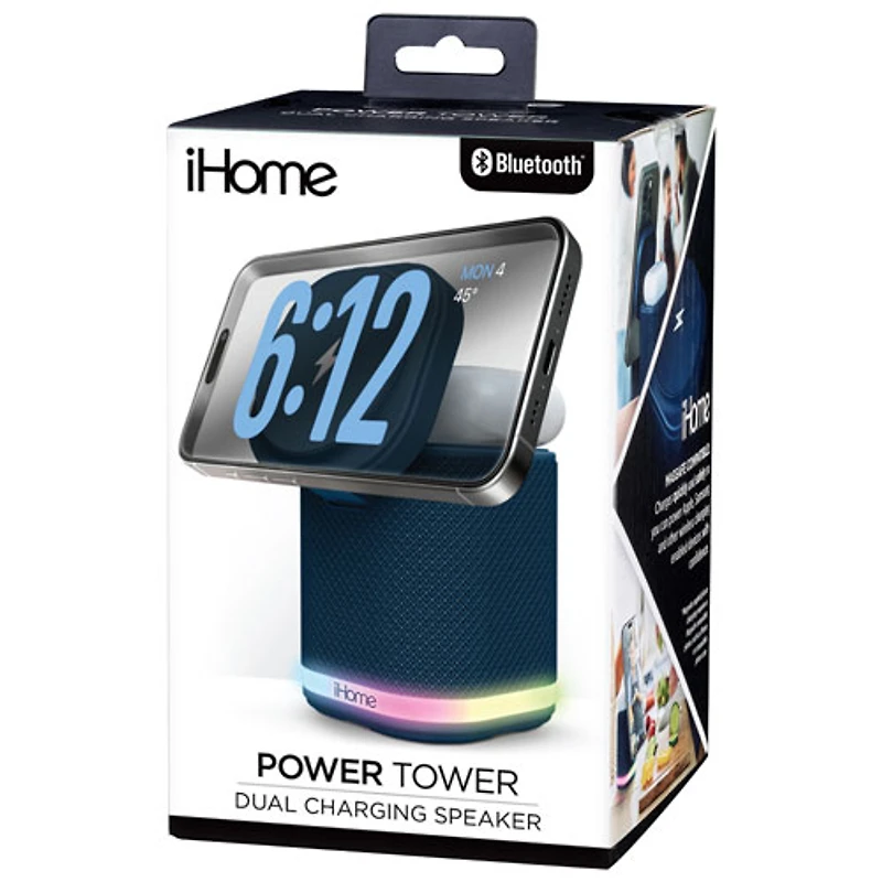 Haut-parleur Bluetooth iPBT50 d'iHome avec recharge sans fil double et lumière d'ambiance