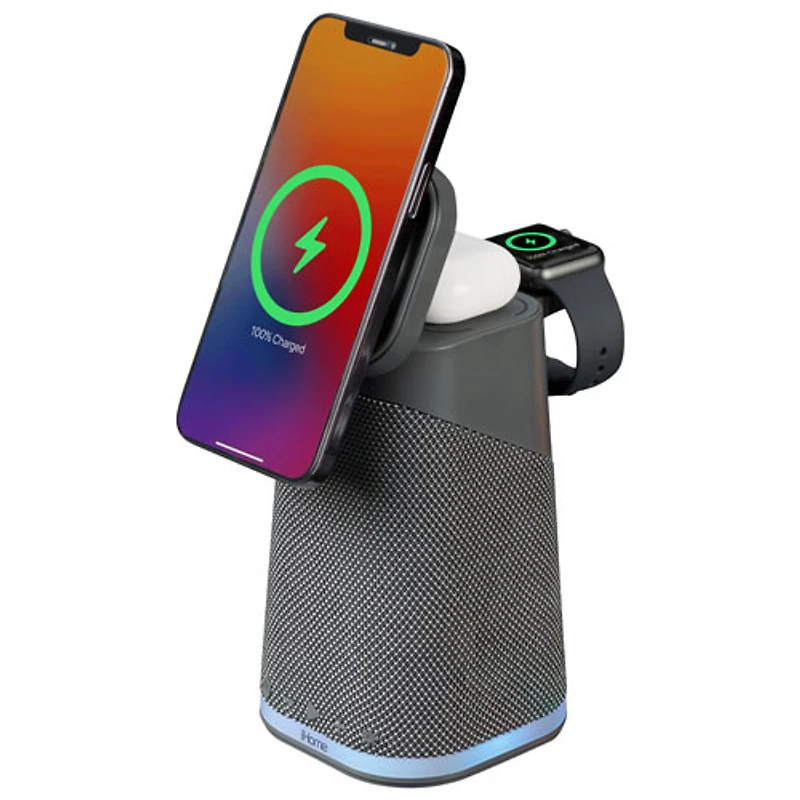 Haut-parleur Bluetooth iPBT70 d'iHome avec recharge sans fil triple et lumière d'ambiance