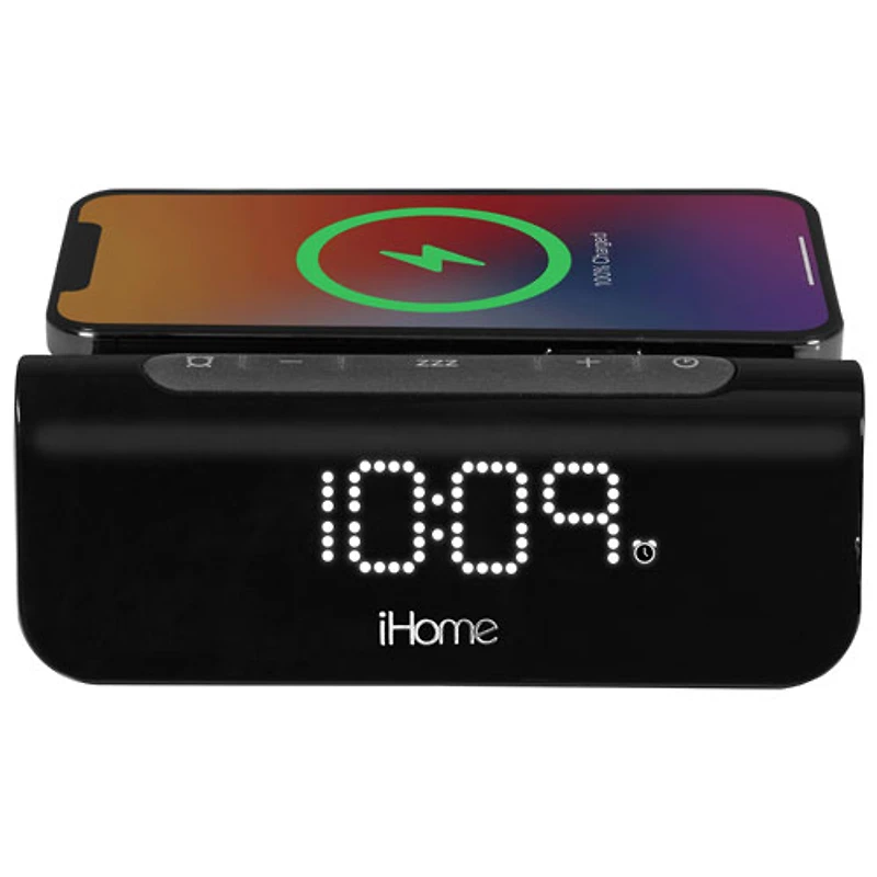 Réveille-matin 3-en-1 à recharge magnétique sans fil et ports USB-A/USB-C iW23B d'iHome